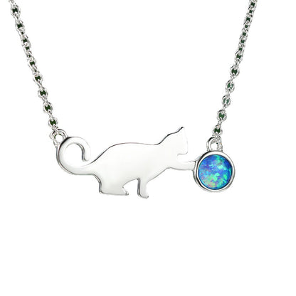 Cat Playing Ball Necklace - Cute Cartoon Pendant