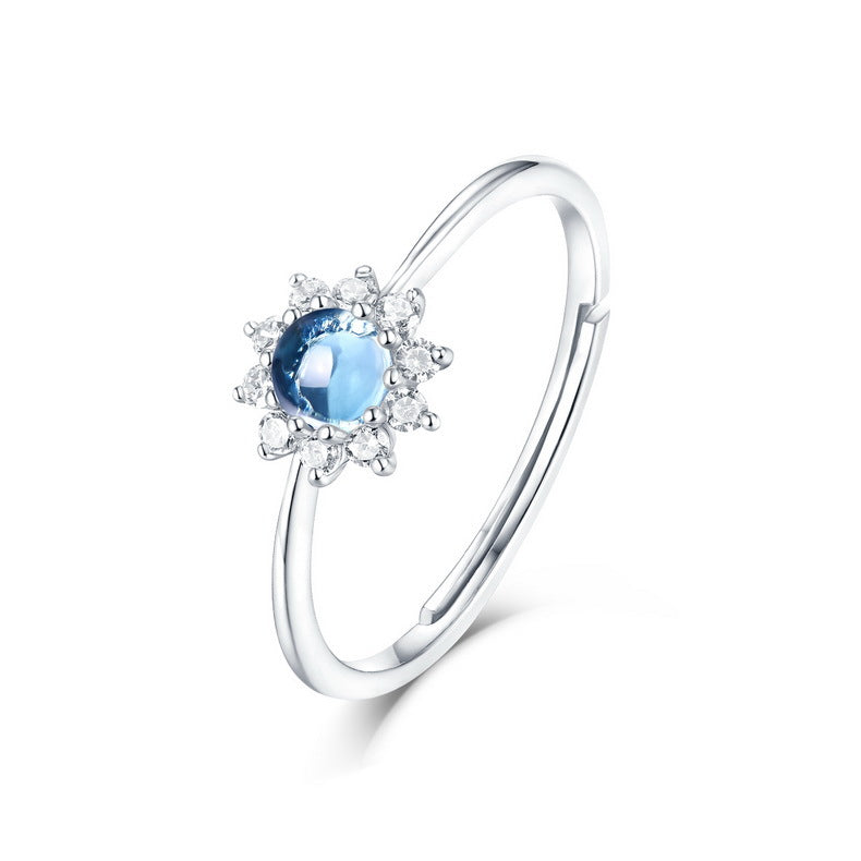 Blue Topaz Sunflower Ring - Silver Jewelry