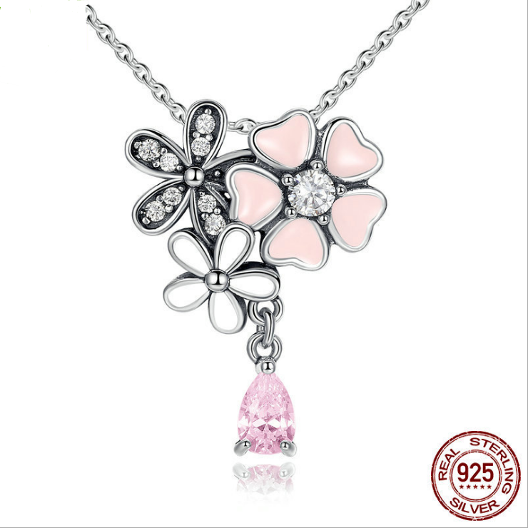 S925 sterling silver necklace cherry blossom necklace