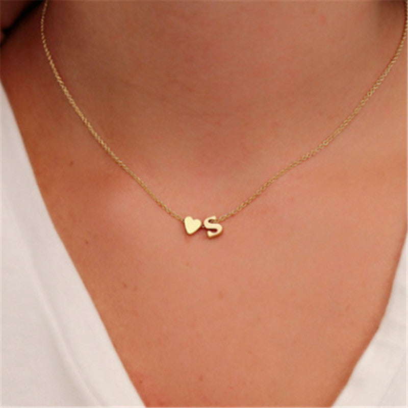 Peach Heart Shaped Letter Pendant on Alloy Necklace