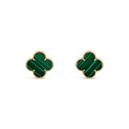 CLOVER MINI MALACHITE GOLD EARRINGS