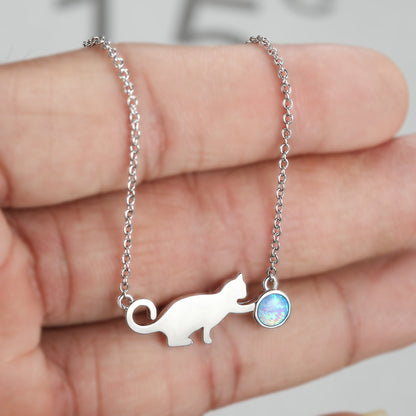 Cat Playing Ball Necklace - Cute Cartoon Pendant