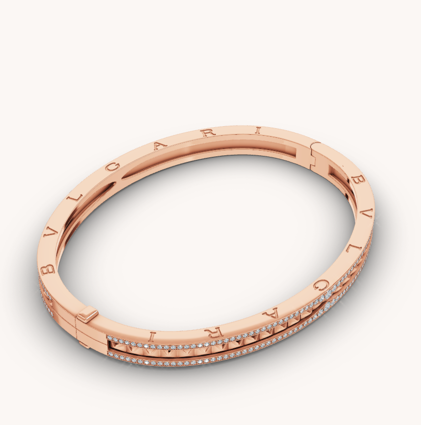 ZERO 1 SPIRAL AND PAVED DIAMOND PINK GOLD BRACELET