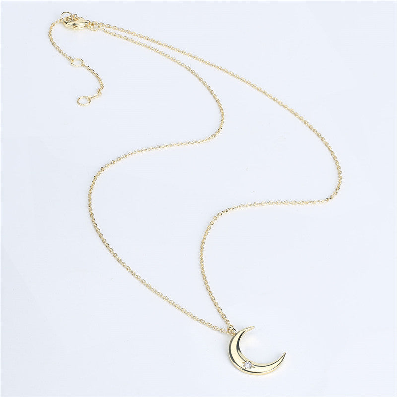 Golden Zircon Crescent Necklace - Celestial Pendant