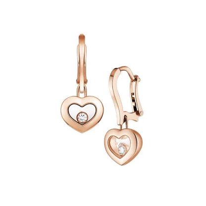 HAPPY HEART EARRINGS PINK GOLD 1 DIAMOND