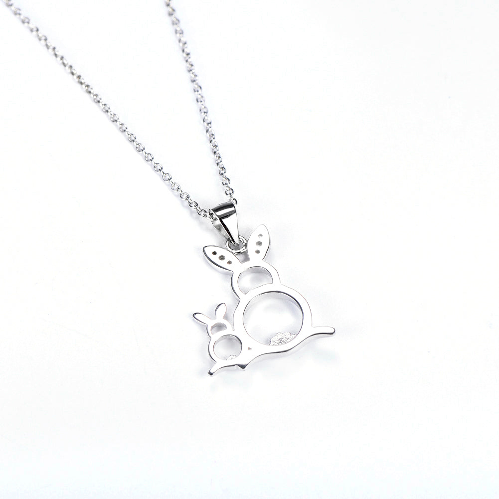 Cute Gold & Silver Rabbits Pendant 925 Silver Necklace