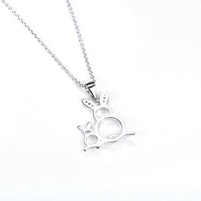 Cute Gold & Silver Rabbits Pendant 925 Silver Necklace