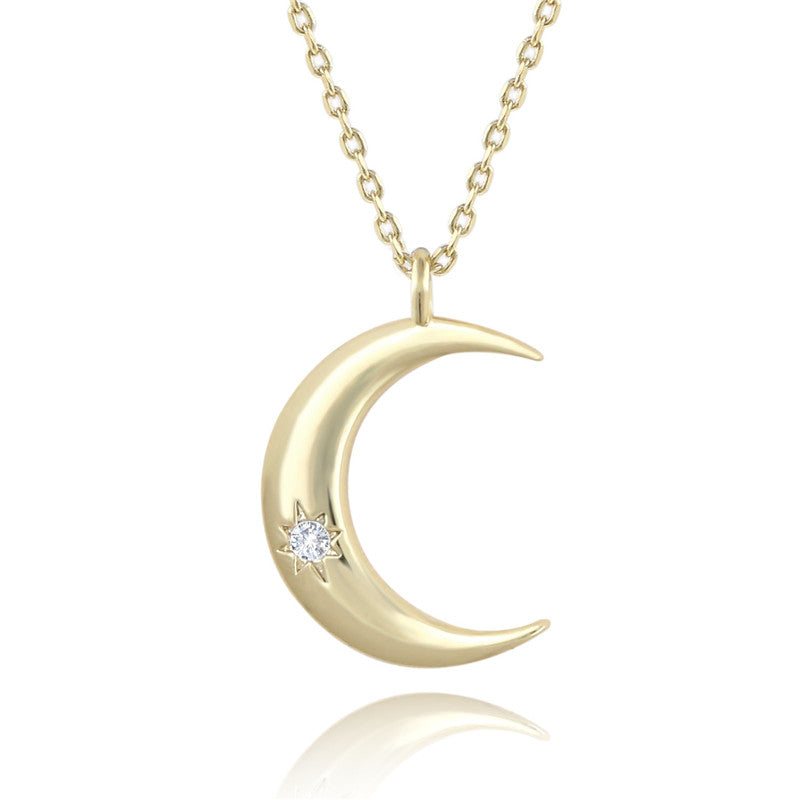 Golden Zircon Crescent Necklace - Celestial Pendant