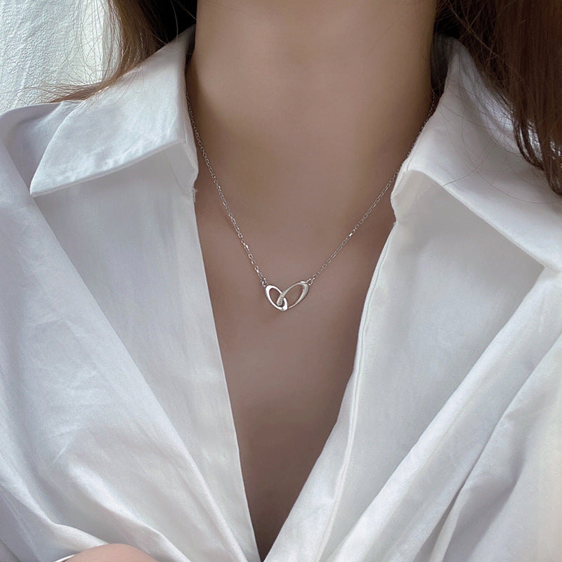 Sterling Silver Interlocking Necklace - Korean Style Women's Jewelry