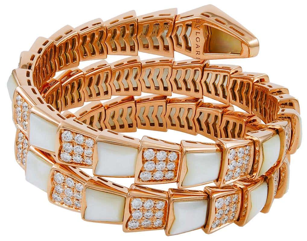 SERPENTI BRACELET PINK GOLD MOP DIAMOND DOUBLE ROW