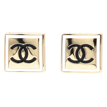 CC LIGHT GOLD AND WHITE ENAMEL SQUARE EARRINGS