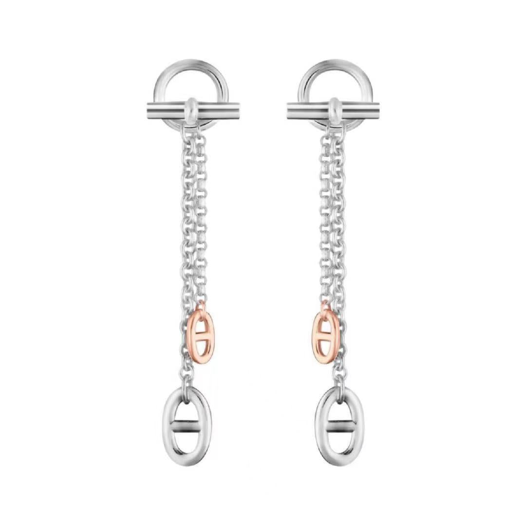 HM CHAINE D'ANCRE TWO-COLOR SILVER-PINK GOLD EARRINGS