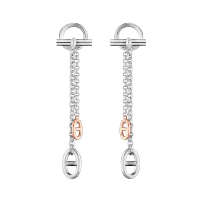 HM CHAINE D'ANCRE TWO-COLOR SILVER-PINK GOLD EARRINGS