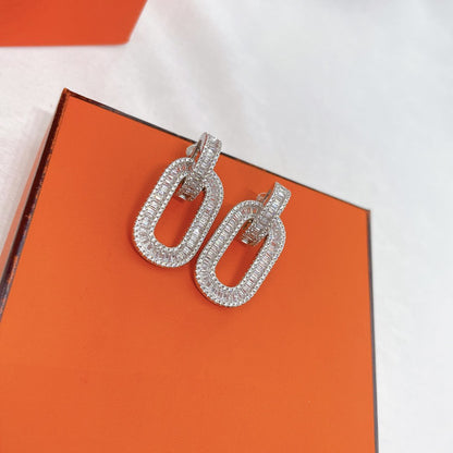 HM LADDER DRILL SILVER FULL DIAMOND EARRINGS