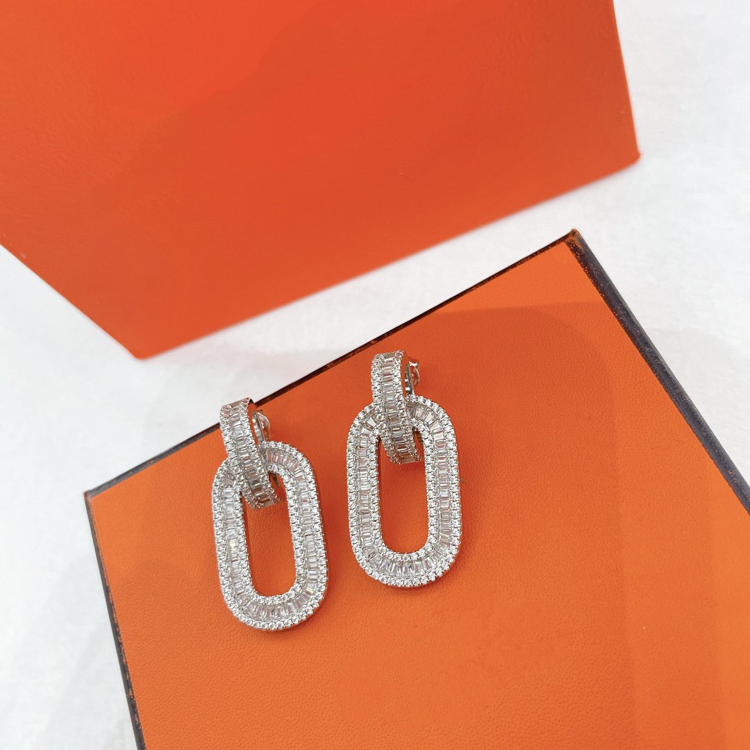 HM LADDER DRILL SILVER FULL DIAMOND EARRINGS