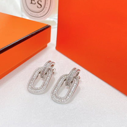 HM LADDER DRILL SILVER FULL DIAMOND EARRINGS