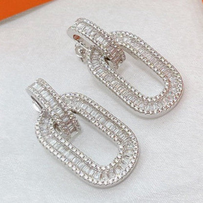 HM LADDER DRILL SILVER FULL DIAMOND EARRINGS