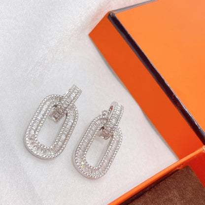 HM LADDER DRILL SILVER FULL DIAMOND EARRINGS