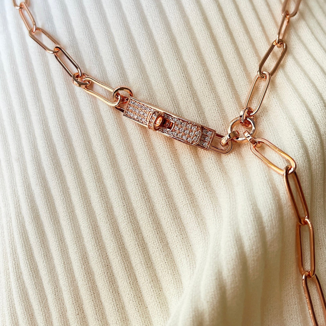 KELLY BELT DIAMONDS SILVER AND PINK GOLD NECKLACE