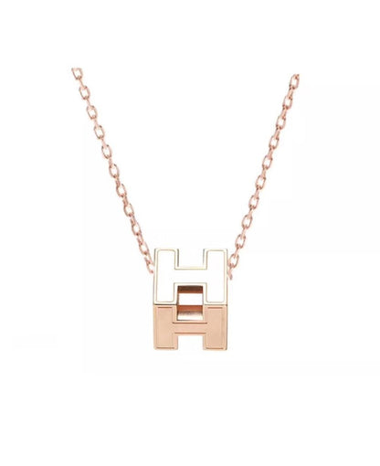 H WHITE SQUARE PINK GOLD NECKLACE