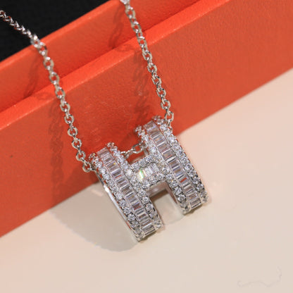 POP H SILVER FULL DIAMOND NECKLACE