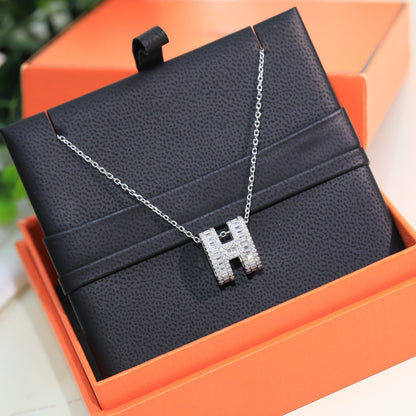 POP H SILVER FULL DIAMOND NECKLACE