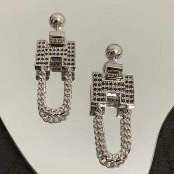 HM SILVER BLACK DIAMOND EARRINGS