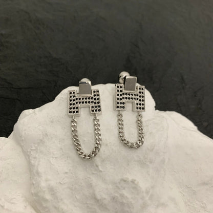 HM SILVER BLACK DIAMOND EARRINGS