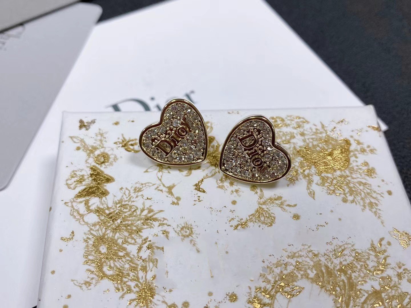 CD HEART EARRINGS GOLD FULL DIAMOND