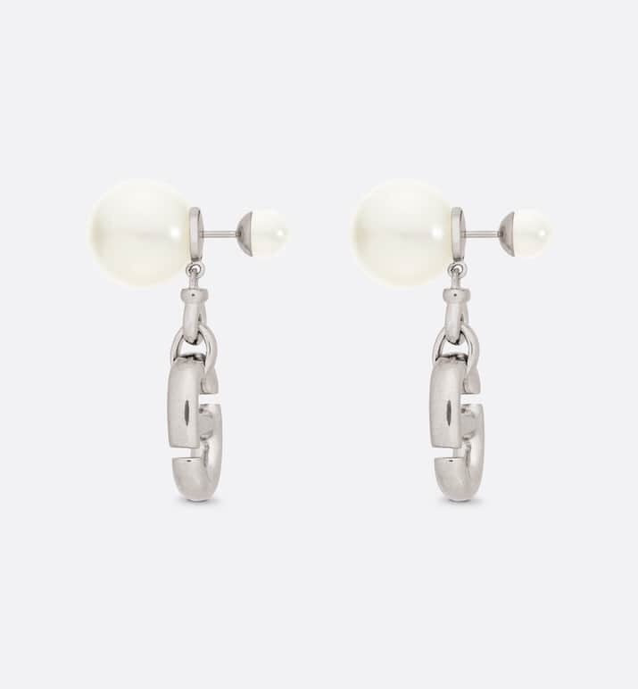 CD DROP PEARL TRIBALES EARRINGS SILVER