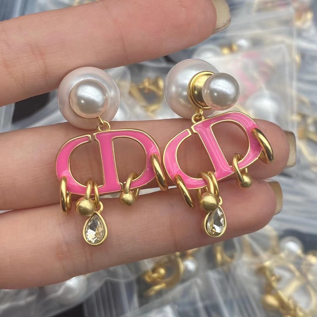 CD PINK PEARL GOLD 1 DIAMOND EARRINGS