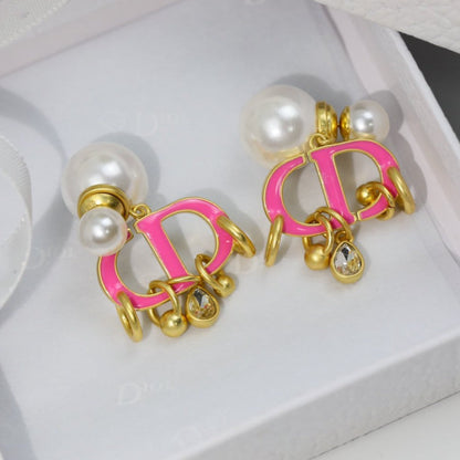 CD PINK PEARL GOLD 1 DIAMOND EARRINGS