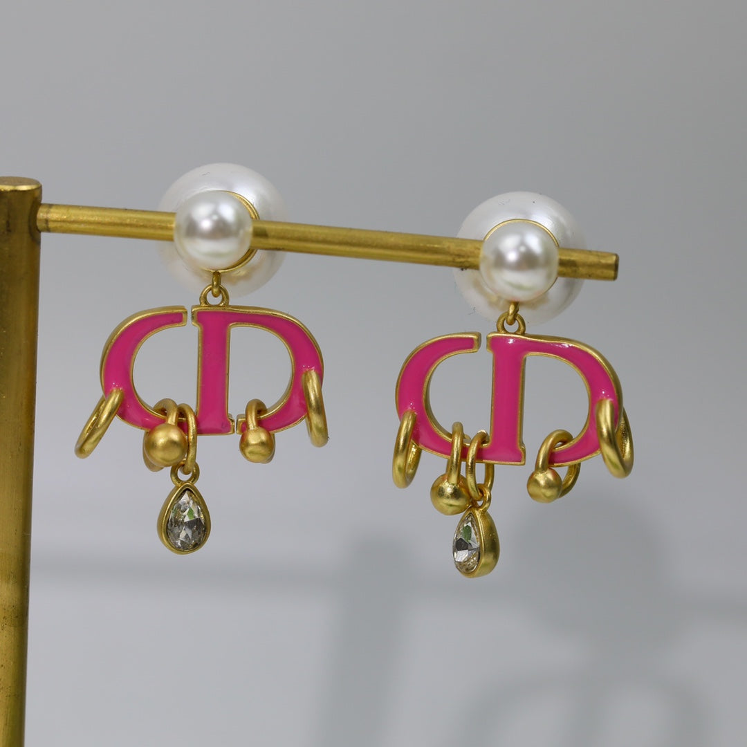 CD PINK PEARL GOLD 1 DIAMOND EARRINGS