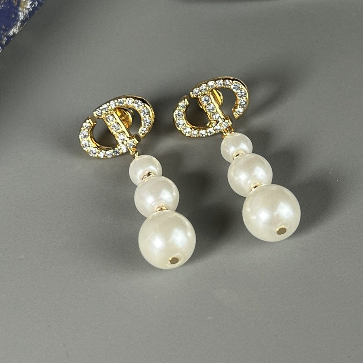 CD 3 PEARL GOLD DIAMOND EARRINGS