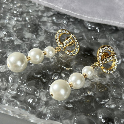 CD 3 PEARL GOLD DIAMOND EARRINGS