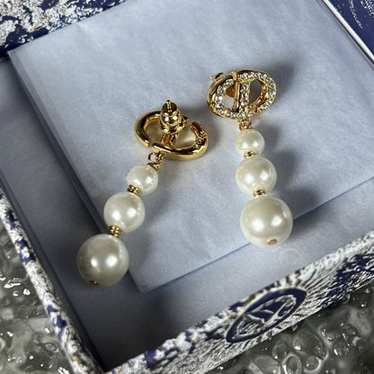 CD 3 PEARL GOLD DIAMOND EARRINGS