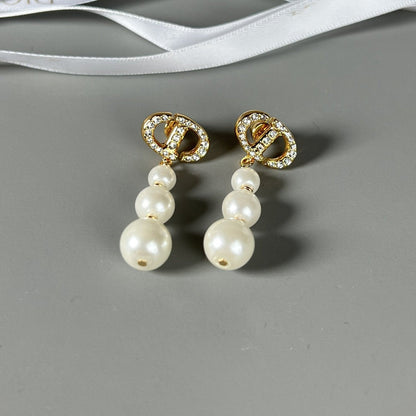 CD 3 PEARL GOLD DIAMOND EARRINGS