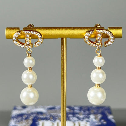 CD 3 PEARL GOLD DIAMOND EARRINGS