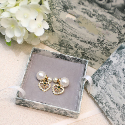 D-PEARL HEART GOLD DIAMOND EARRINGS