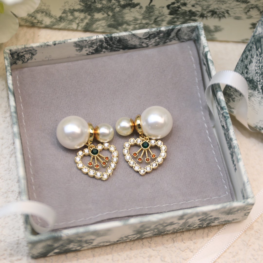 D-PEARL HEART GOLD DIAMOND EARRINGS