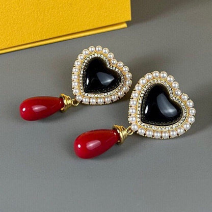 F HEART PEARL GOLD EARRINGS