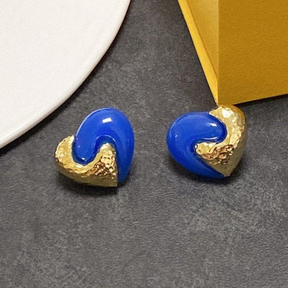 F HEART GOLD BLUE EARRINGS