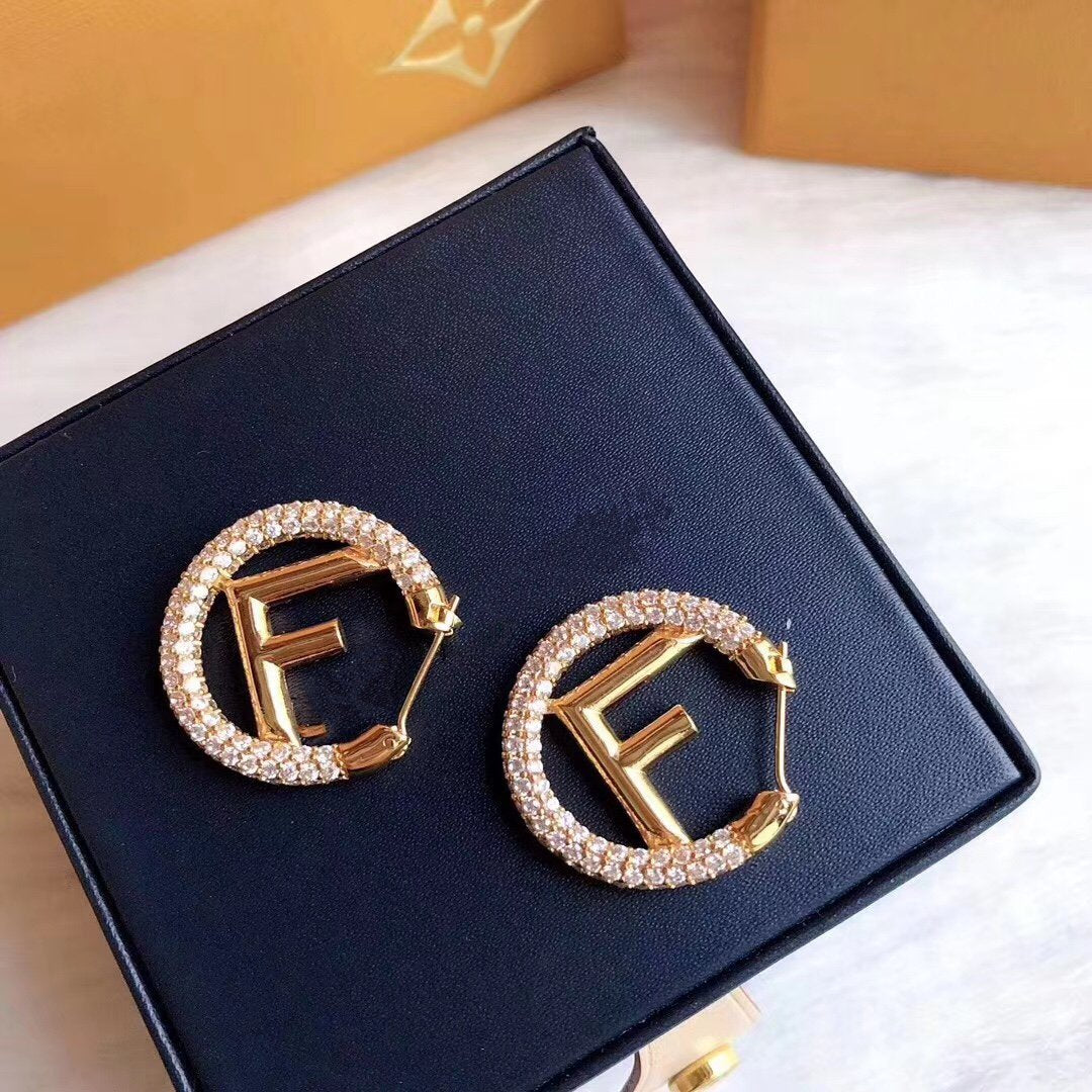 F LOGO GOLD DIAMOND EARRINGS