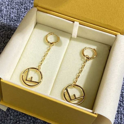 F DROP GOLD EARRINGS