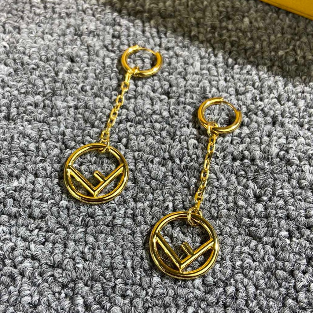 F DROP GOLD EARRINGS