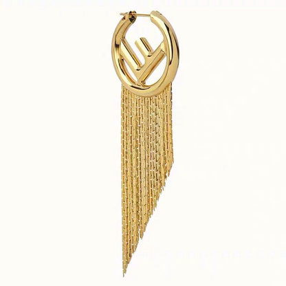 F LOGO TASSELS GOLD EARRINGS