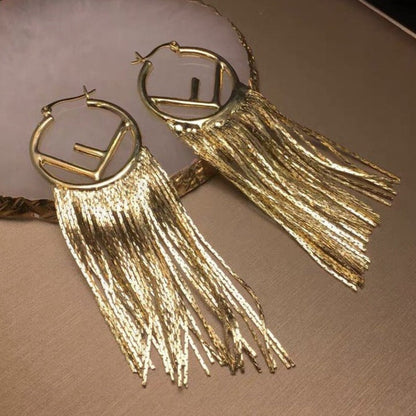 F LOGO TASSELS GOLD EARRINGS