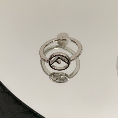 F LOGO SILVER DIAMOND RING