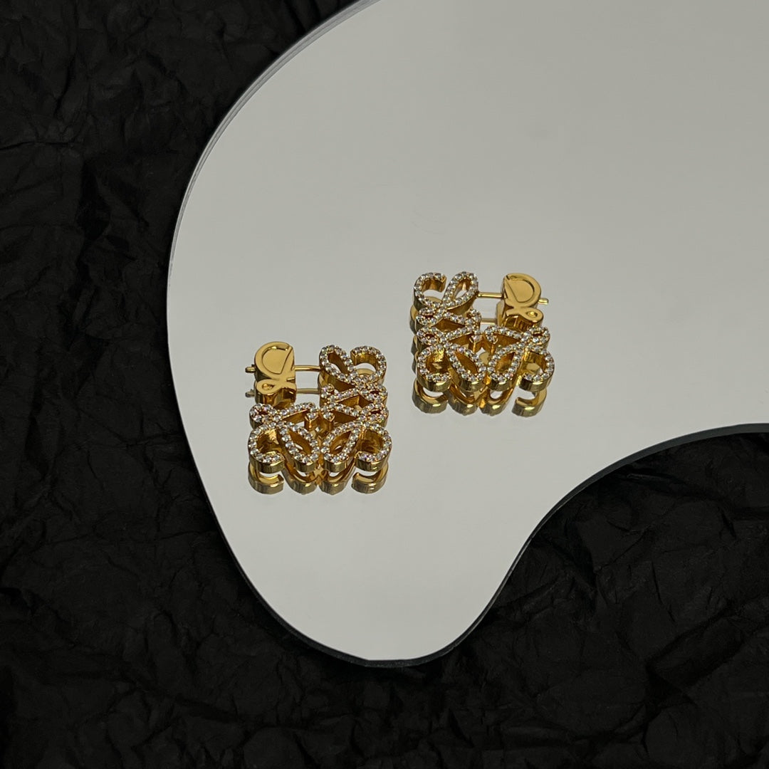 PAVED ANAGRAM MINI GOLD EARRINGS