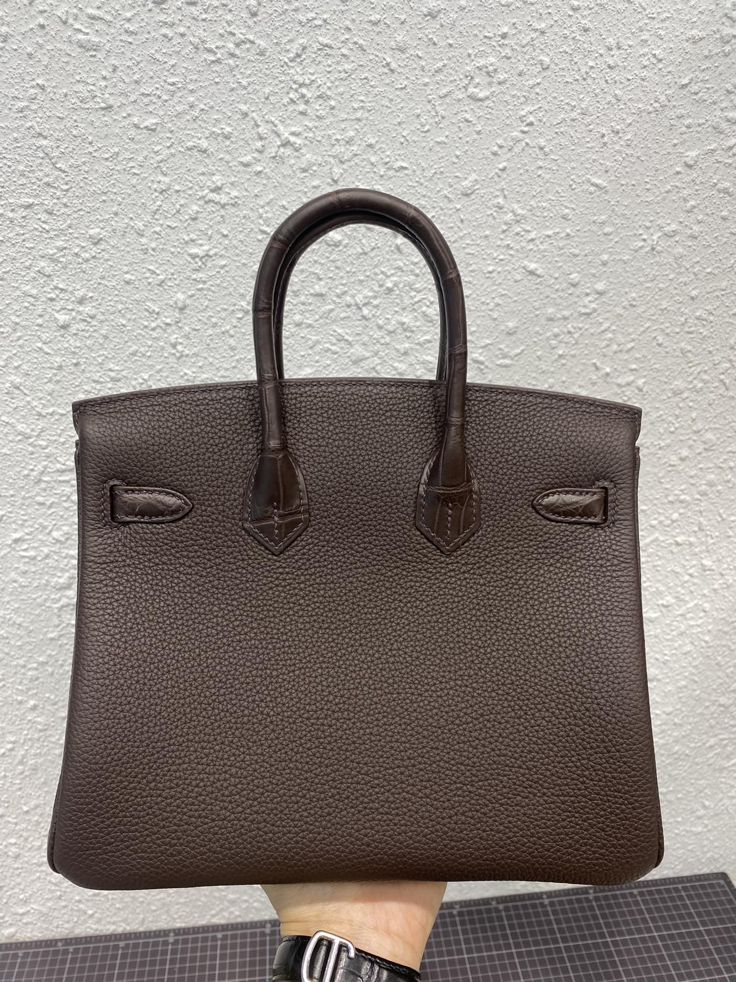 HM BIRKIN 25CM CAFE CROCODILE AND TOGO LEATHER SILVER HARDWARE